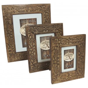 Mango Wood Leaf Design Photo Frames - Set/3