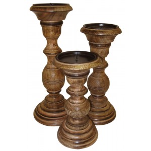 Mango Wood Candle Holders - Set/3