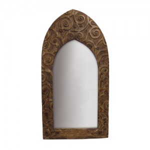 Mango Wood Arched Gothic Mirror Tree of Life Design - 24"x12"