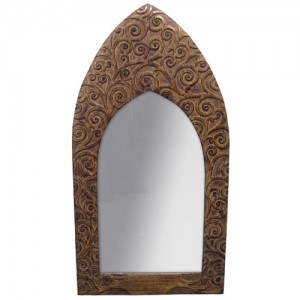 Mango Wood Arched Gothic Mirror Tree of Life Design - 36"x19"