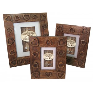 Mango Wood Heart Design Photo Frames - Set/3