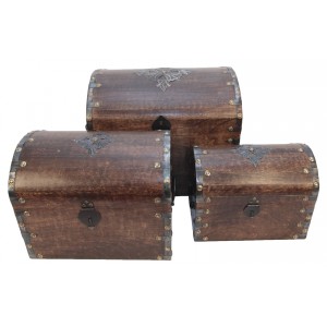 Mango Wood Set of 3 Domed Boxes with Metal Overlay 35.5cm