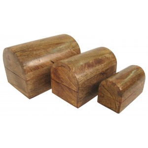 Mango Wood Domed Jewellery/Trinket Boxes - Set/3