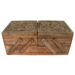 Mango Wood Flexible Sewing/Storage Box Flower Design