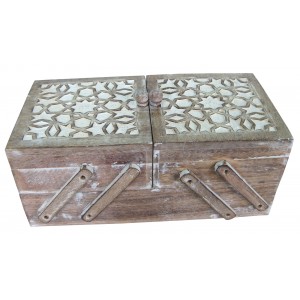 Mango Wood Flexible Sewing Box - Burnt White Finish