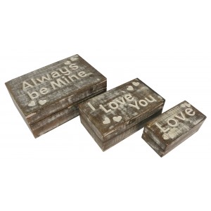 Mango Wood Always Be Mine Design Trinket Jewellery Boxes - Set/3