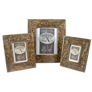 Mango Wood Photo Frames Flower Design - Set/3