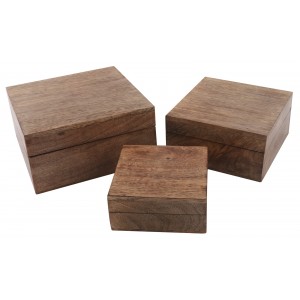 Mango Wood Square Trinket Jewellery Boxes - Set/3