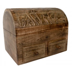 Mango Wood Elephant Dome Top Box With 2 Drawers