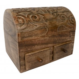 Mango Wood Tree Of Life Dome Top Box With 2 Drawers