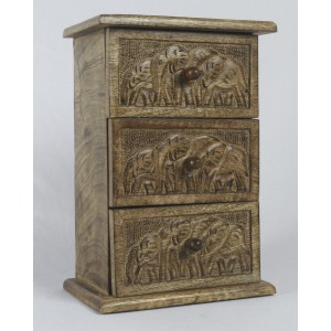 Mango Wood 3 Drawer Elephant Design Chest 