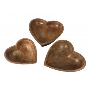 Mango Wood Heart Shaped Bowls - Set/3