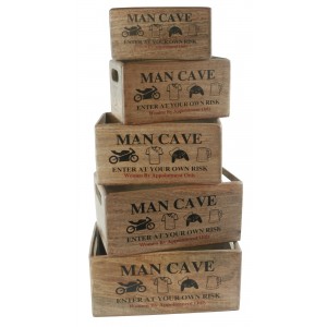 Mango Wood Set of 5 Man Cave Crates 34cm