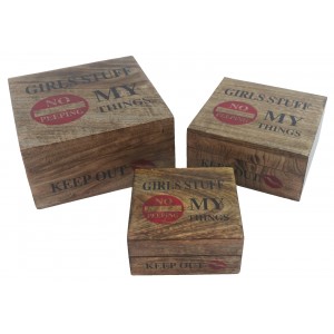 Mango Wood Set of 3 Girl Stuff Boxes 20.5cm