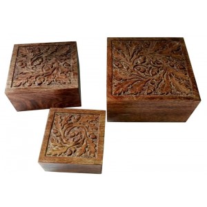 Mango Wood Acorn Design Set of 3 Boxes 20cm