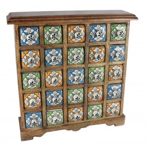 Mango Wood Ceramic 25 Drawer Almirah 41.9cm