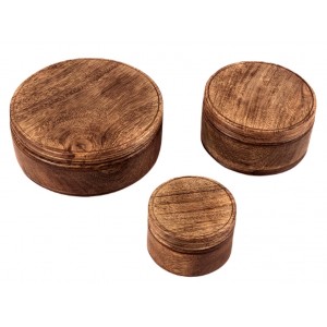 Mango Wood Set of 3 Pots - Design 1 - Burnt - 20.3cm