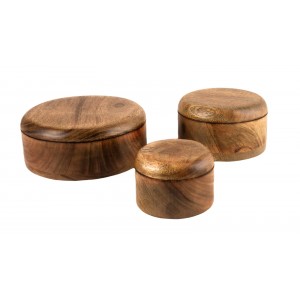 Mango Wood Set of 3 Pots - Design 2 - Burnt - 20.3cm
