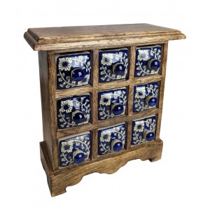 Ceramic 9 Drawer Almirah Mango Wood - Dark Blue - 26cm