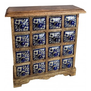 Ceramic 16 Drawer Almirah Mango Wood - Dark Blue - 33.5cm