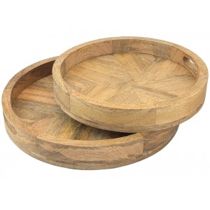 Set of 2 Round Mango Herringbone Circular Trays - 35.8cm