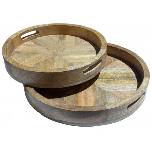 Set of 2 Round Mango Herringbone Circular Trays - 35.8cm
