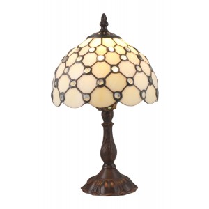 Cream Jewelled Tiffany Table Lamp + Free Bulb (Small)