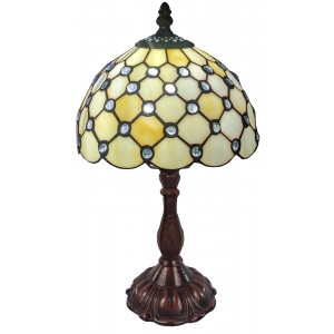 Cream Jewelled Tiffany Table Lamp 33cm (Small) + Free Incandescent Bulb