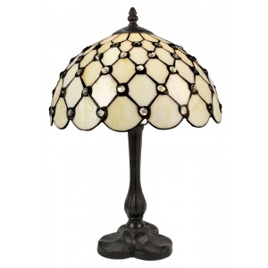 Cream Jewelled Tiffany Table Lamp + Free Bulb (Medium)