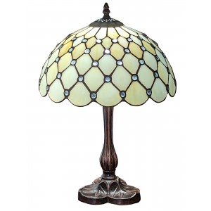 Cream Jewelled Tiffany Table Lamp 43cm (Medium) + Free Incandescent Bulb