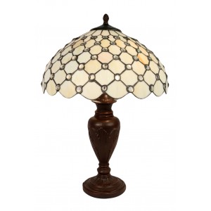 Cream Jewelled Tiffany Table Lamp + Free Bulb (Large)