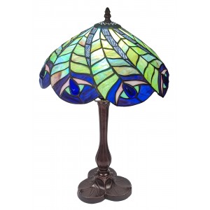 Peacock Tiffany Table Lamp - 43cm + Free Incandescent Bulb 
