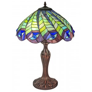 Peacock Tiffany Table Lamp - 59cm + Free Incandescent Bulb