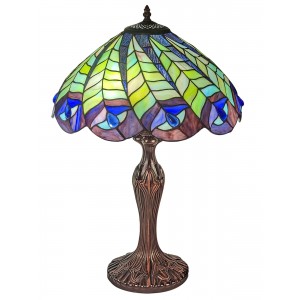 Peacock Tiffany Table Lamp - 59cm + Free Bulb