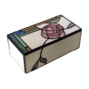 Macintosh Style Pink Rose Glass Trinket Jewellery Box