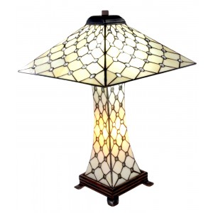 Cream Jewelled Pyramid Tiffany Lamp 58cm + Free Bulbs