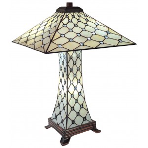 Cream Jewelled Pyramid Tiffany Lamp 59cm + Free Incandescent Bulb