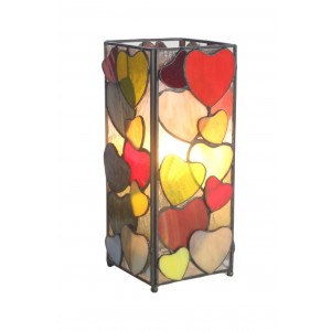 Hearts Design Square Tiffany Table Lamp 27cm + Free Bulb