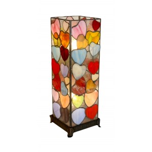 Hearts Design Square Tiffany Table Lamp 47cm + Free Bulbs