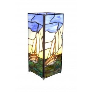 Sail Boat Design Square Tiffany Table Lamp 27cm + Free Bulb