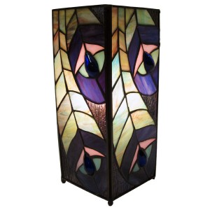 Peacock Square Tiffany Lamp (Small) + Free Bulb 27cm