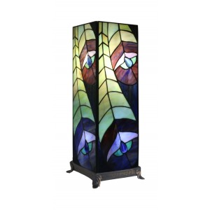 Peacock Square Tiffany Table Lamp 46.5cm (Large) + Free Bulb