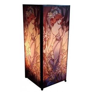 Art Nouveau Flower Lady Square Lamp Screen Printed - 27cm + Free Bulbs