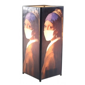 Lady With Mask Square Lamp Screen Printed - 27cm + Free Bulbs
