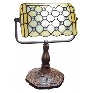 Bankers Table Lamp - Pearl Design 33cm + Free Bulb