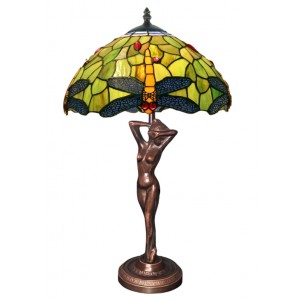 Dragonfly Tiffany Lamp W/Lady Base 52cm With 33 Dia + Free Bulb
