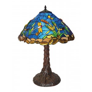 Medium Riverbank and Dragonfly Tiffany Table Lamp 43cm + Free Bulb