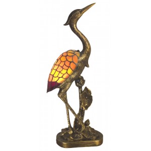 59cm Japanese Crane Head Up Tiffany Lamp - Bronze Finish + Free Bulb