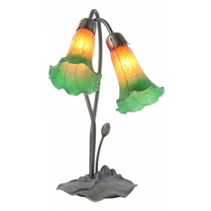 Double Lily Lamp - Amber/Green - 40cm + Free Bulbs