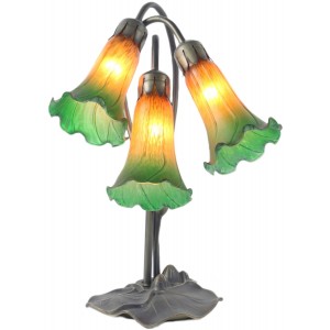Triple Pond Lily Lamp - Amber/Green - 40cm + Free Bulbs